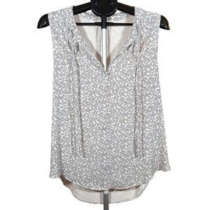 LOFT Women's Sleeveless V-Neck Blouse Black White Ditsy Floral Print Size L